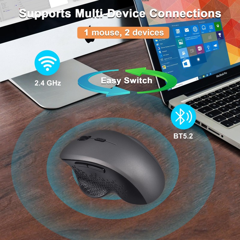 Ergonomic Wireless Mouse Bluetooth & 2.4GHz Dual-Mode Vertical Mouse Rechargeable