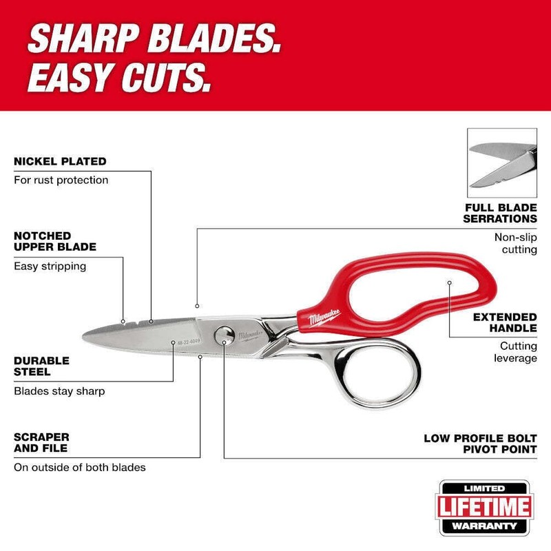 BYOGI Fits Milwaukee 48-22-4049 Durable Sharp Steel Electrician Scissors w/Extended