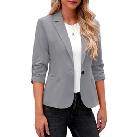 LookbookStore Casual Gray Blazer for Work & Casual Suit Jacket for Women - 3/4 Sleeve, Size Medium (Fits 16/18)