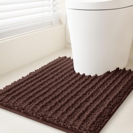 Upgrade Luxury Brown Toilet Bathroom Rug Mat 24" x 20" Contour Rug, Ultra Soft Thick Absorbent Bath Mats, Non Slip Chenille Toilet Mat for Bathroom, Bedroom, Kitchen, Shower, Tub