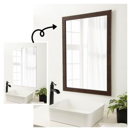 Amanti Art Mirror Makeover 16x24 Bathroom Mirror Frame Border Kit, Peel and Stick Wall Moulding Frame, Fully Assembled Black Border DIY Kit - Mirrored Glass NOT Included - Wildwood Brown Narrow Trim