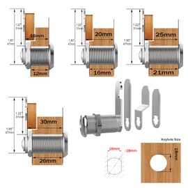 YOUTU® Letter Box Lock Cylinder Lock, 3 Brass Keys, with 4 Different Lock Plates, Cylinder Cam Lock, Furniture Lock, Cabinet Locker Door Lock (30 mm)