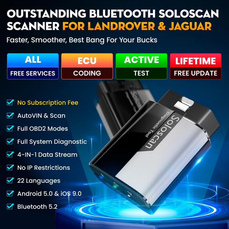 KINGBOLEN Soloscan OBD2 Scanner Bluetooth for Land Rover/for Jaguar,Full System