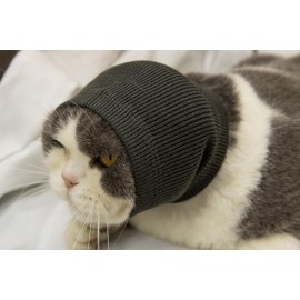 DDFS Cat Snood Ear Muffs,Calm Head Covers Blow Drying-Anxiety & Stress Relief - Cat Ear Wrap Injury Grey S