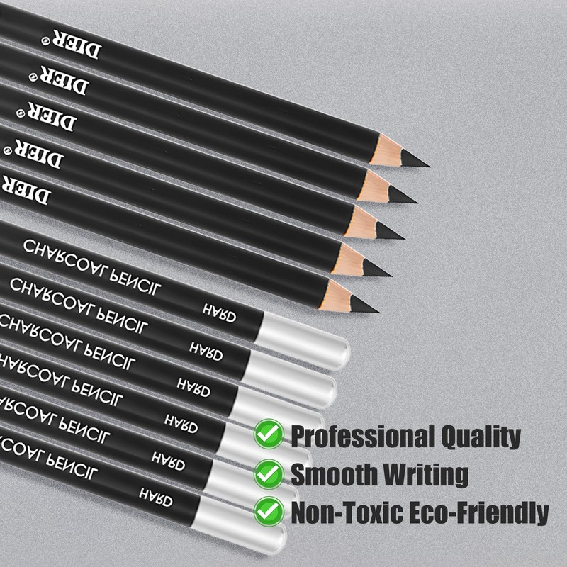 Geyoga 36 Pcs Professional Charcoal Pencils Soft, Medium and Hard