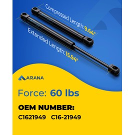 ARANA C16-21949 16 inch Gas Struts 60Lb/267N, C16-33296 16" Gas Shock Lift Support for Leer Cap Rear glass Camper Shell Rear Window Truck Topper Window ARE Topper(No Mounting Brackets), 2Pcs