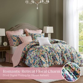 Madison Park Queen Comforter Set Cotton, Microfiber Reverse, Floral Reversible Comforters Queen Size Bed, All Season Bedding Queen Size Comforter, Shams, Pillows, Ophelia, Queen Multi 8 Piece