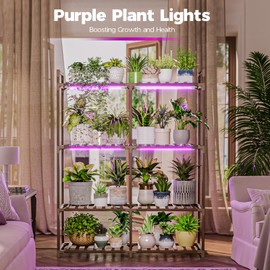 Bamworld Plant Stand with Grow Lights for Indoor Plants Wood Plant Shelf 4 Tier Large Flower Stand for Mutiple Plant Holder Rack for Patio Living Room BalconyDecor Purple Light