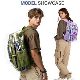 ZORFIN Clear Backpack Heavy Duty for School & Work – 17in Transparent PVC Bag with Large Capacity & Reinforced Straps – See Through Bookbag for Men, Women, Boys & Girls, Workplace Security - Purple