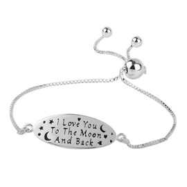 LeCalla Sterling Silver Jewelry Love You To The Moon and Back Sliding Bolo Bracelet for Women