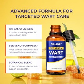 Bee Venom Liquid Wart Mask for Feet: 17% Salicylic Acid Plantar Wart Care for Feet & Hand - Exclusive Formula for Plantar Wart, Common Wart & Flat Wart - 1 Ounce