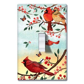 WIRESTER Single Gang Toggle Light Switch Plate/Wall Plate Cover - Red Cardinal Birds