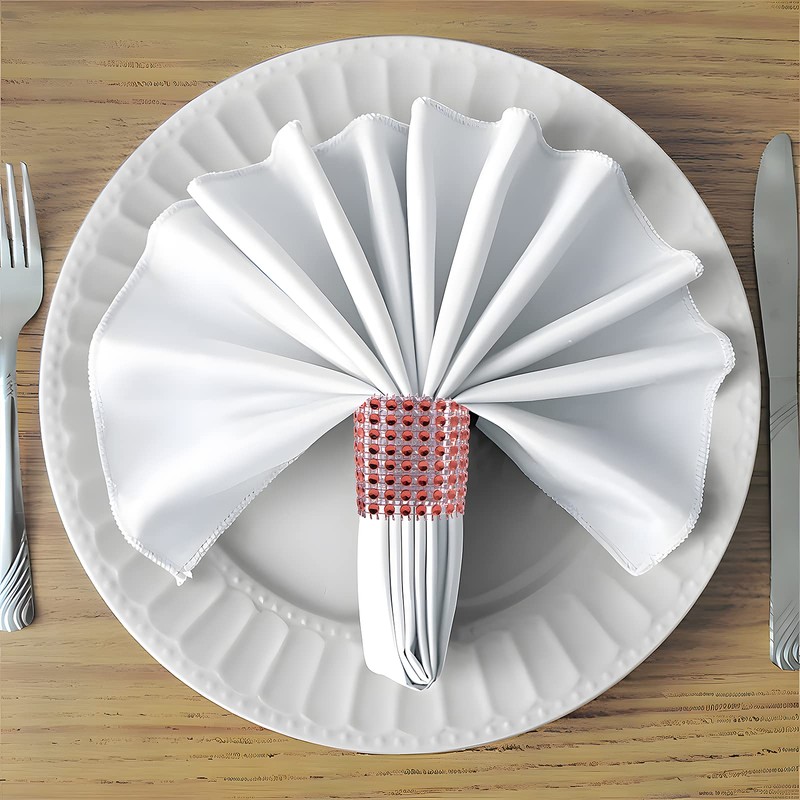 Waycreat 120pcs Red Napkin Rings,Napkin Rings Bulk, Rhinestone Napkin Rings