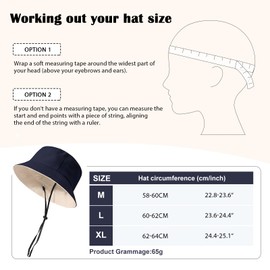 Xnova Women's Reversible Bucket Hats Cotton Foldable Fishing Hat with Wide Brim, Double-Sided UV Protection Sun Hats Unisex Summer Hats Travel Accessories for Men and Women, blue / beige