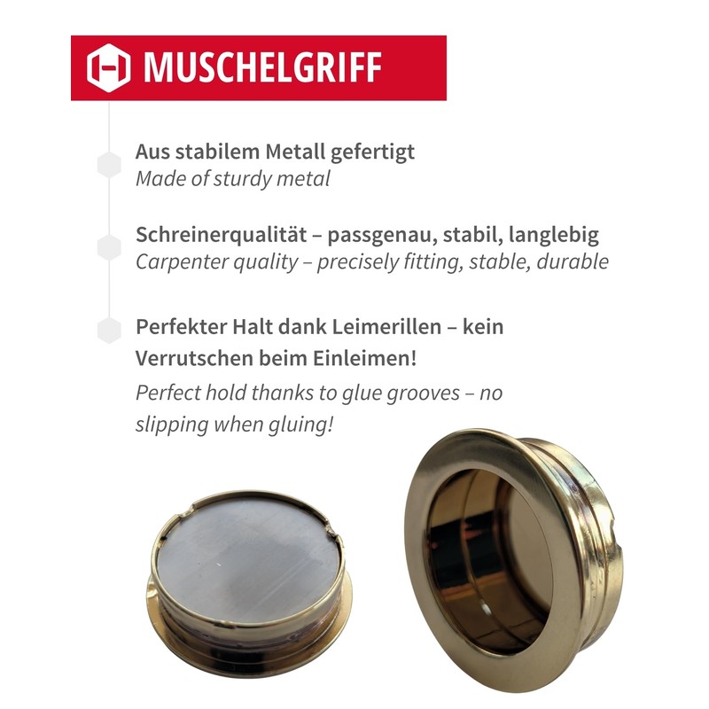 Gedotec Shell Handle Recessed | Gold Shiny | Metal Inlet