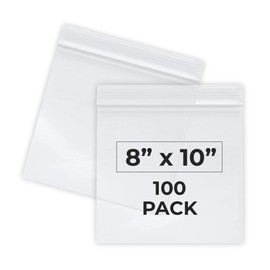 Clear Plastic Zipper Storage Bags, 2 Mil Thick, Small Size, Pack of 100 (8" x 10")