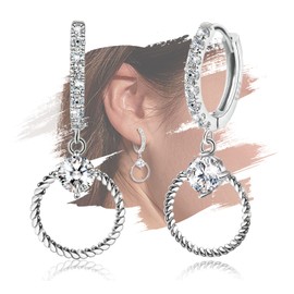 Hoop Earrings for Women - Sterling Silver Hoop Earrings With Drop Dangle Hypoallergenic Twisted Hoop Earrings with Charms Cubic Zirconia Fashion Huggie Earrings for Girls Gifts for Valentine's Day