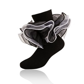 MKYSZLT Girls Ruffle Socks Toddler Girl Frilly Dress Socks 4-Layer Lace Big Ruffles Fold Over Church Fancy Sock for Baby Kids (US, Age, 6 Years, 8 Years, black - 1 pair)