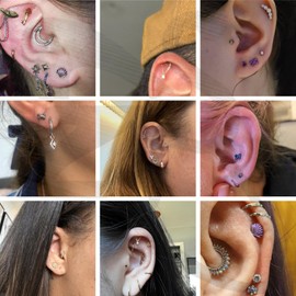 ZS ASTM F136 Titanium 16G 8mm Piercing Jewellry for Lip, Labret, Conch, Tragus, Helix, Earlobe - Hypoallergenic Internally Threaded Flat Back Cartilage Stud Earring (#20 Sliver)