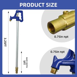 Frost Proof Yard Hydrant, 3.25FT Freezeless Frost Proof Hydrant, Water Faucet 3/4" Pipe Connection, 12" Bury Depth, for Yard, Garden, Pasture Irrigation and Drinking