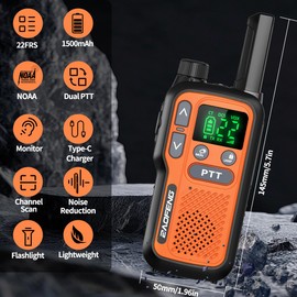 Walkie Talkies Long Range for Adults,Rechargeable Walkie Talkie 22 FRS Walky Talky 2 Way Radio with Earpiece 1500mAh Type-C Charger for Camping Hiking Hunting Cruise,3Pack