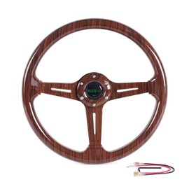 RASTP Walnut Wood Grain Trim Racing Steering Wheel, 13.8''/350MM 6 Bolts Steering Wheel