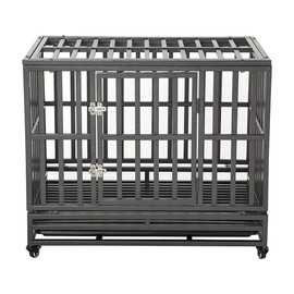LUCKUP 38 Inch Heavy Duty Dog Cage Metal Kennel and Crate for Large Dogs,Easy to Assemble Pet Playpen with Four Wheels,Black … …