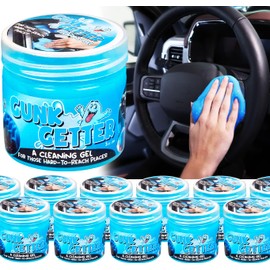 Gunk Getter 12 PACK Cleaning Gel for Those Hard to Reach Places, Automotive Cup Holder Electronic Keyboard Office, Slime Gel Cleaner Dust Crumb Removal (Jar, Blue, 3.5oz)