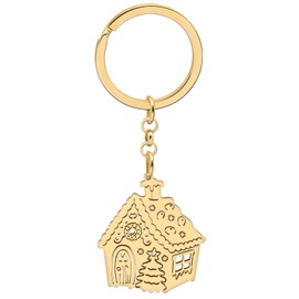 HUAGEO Stainless Steel Christmas Tree Snow House Keychain Purse Car Bag Key Ring Fun Jewellery For Women Charms Gifts Accessories (Gold)