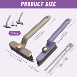 Huakaile 3 x 360° Rotating Crevice Tool 3 in 1 Hard Bristle Cleaning Brush with Hair Clip and Spatula, No Dead Corners Rotating Crevice Tool for Household (3 Colors)