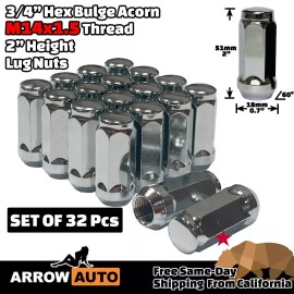 ARROW 32 Chevy GMC Silverado Sierra 2500 3500 HD 14x1.5 XL Chrome Bulge Acorn Lug Nuts