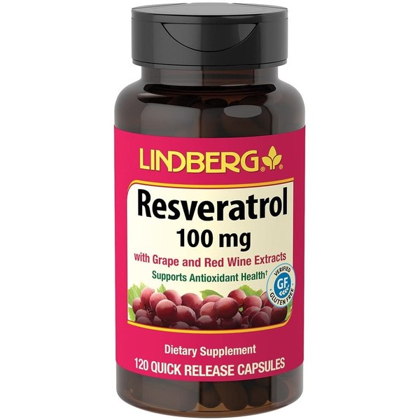 Resveratrol 100mg | 120 Capsules | Trans-Resveratrol Supplement | with Grape Seed and Red Wine Extracts | Non-GMO, Gluten Free | by Lindberg