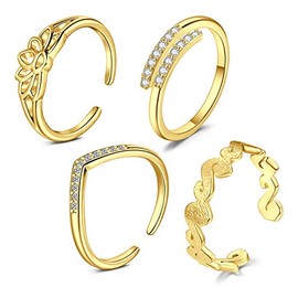 Mayhoop 4Pcs Adjustable Toe Rings for Women Flower Arrow Band Open Tail Ring Women Beach Foot Jewelry Set