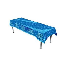 FANCYDRESSCOZ Oaktree Happy Birthday Blue Colourfast Plastic Table Cover 137cm x 2.6m 1pc