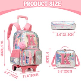 Meetbelify Rolling Backpack for Girls Backpack with Wheels for Elementary Student Kids School Bag with Lunch Box Pencil Case for Girls Ages 6-8 Years Old Pink K