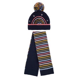 Girls Hats and Scarf Set Winter Knitted Pom Pom Bobble Beanie Hat and Scarves 2 Piece Set with Jersey Lining (Rainbow, L)