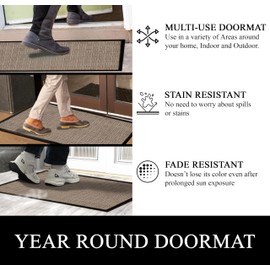 A1HC Indoor Outdoor Mat, Front and Back Entrance Welcome Mats, Front Door Patio Mats 16X24 Inches, Garage Mats, Office Mats, Non-Slip Easy Clean Entrance Washable Doormat, Beige Criss Cross