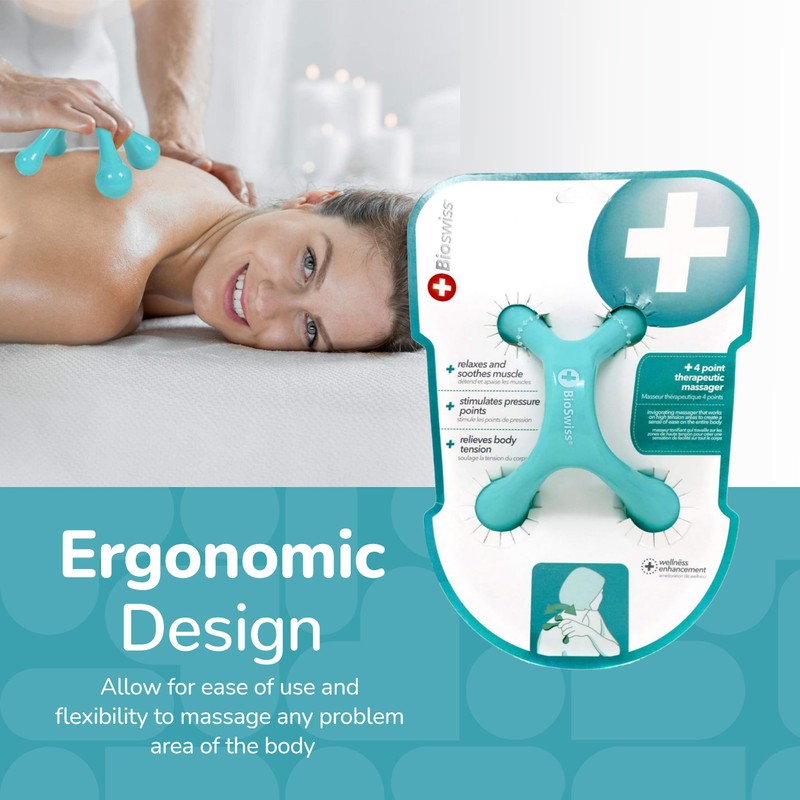 BioSwiss Handheld Full Body Massager, 4-Leg Pressure Point Massage Tool