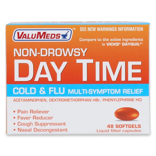 ValuMeds Non-Drowsy Cold & Flu (48 Softgels) Multi-Symptom Relief for Congestion, Headache, Sore Throat, Aches and Pains, Fever | Acetaminophen