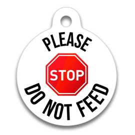 Spoilt Rotten Pets 38mm Diameter Please DO NOT Feed Stop Sign Alert Message Cat or Dog Tag Cat Identity Disc, Cat Kitten Dog Puppy ID Tag, Pet Tag Custom Printed with Your Contact Details