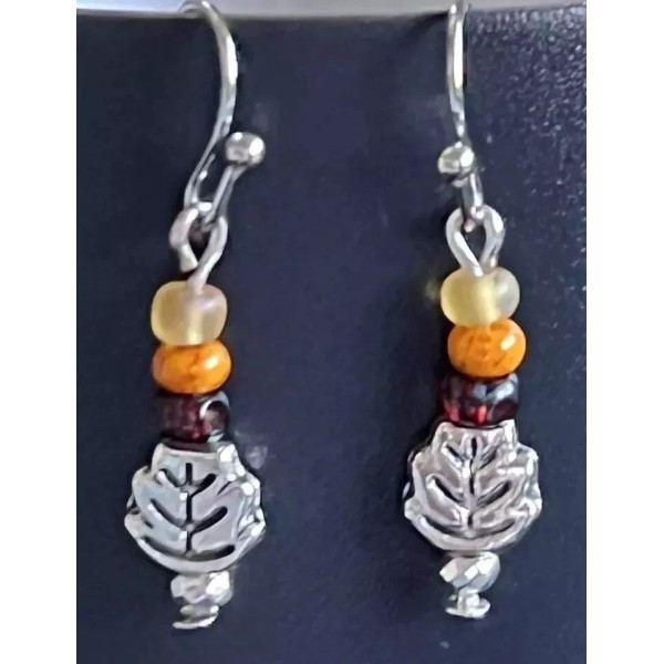 LOVE beads Tiny Etched Silver Leaf Earrings with Autumn Tone