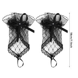 Yolev Wedding Fingerless Rhinestone Lace Gloves for Brides and Bridesmaids Lace Bow Short Gloves for Banquet Party Performance Wedding (Black)