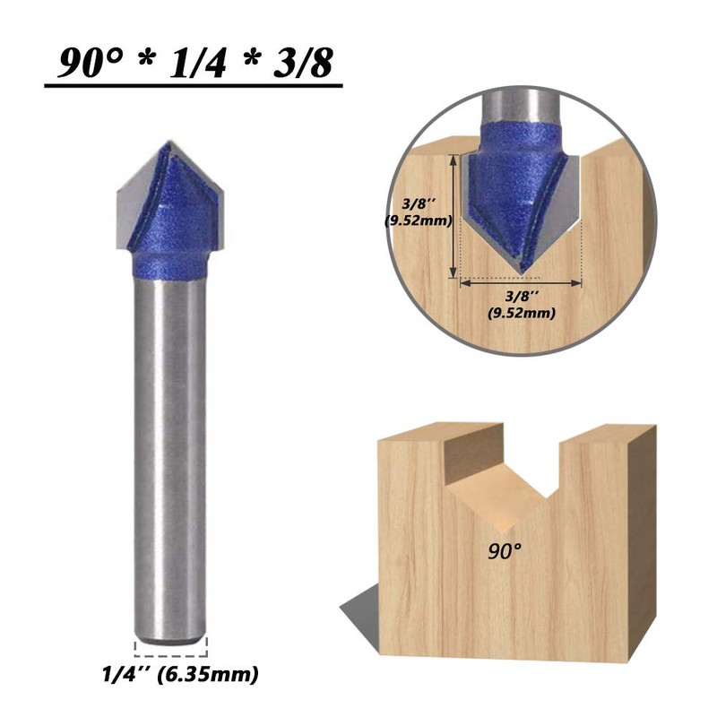 Mesee 4 Pieces 90 Degree V Groove Router Bit Set,