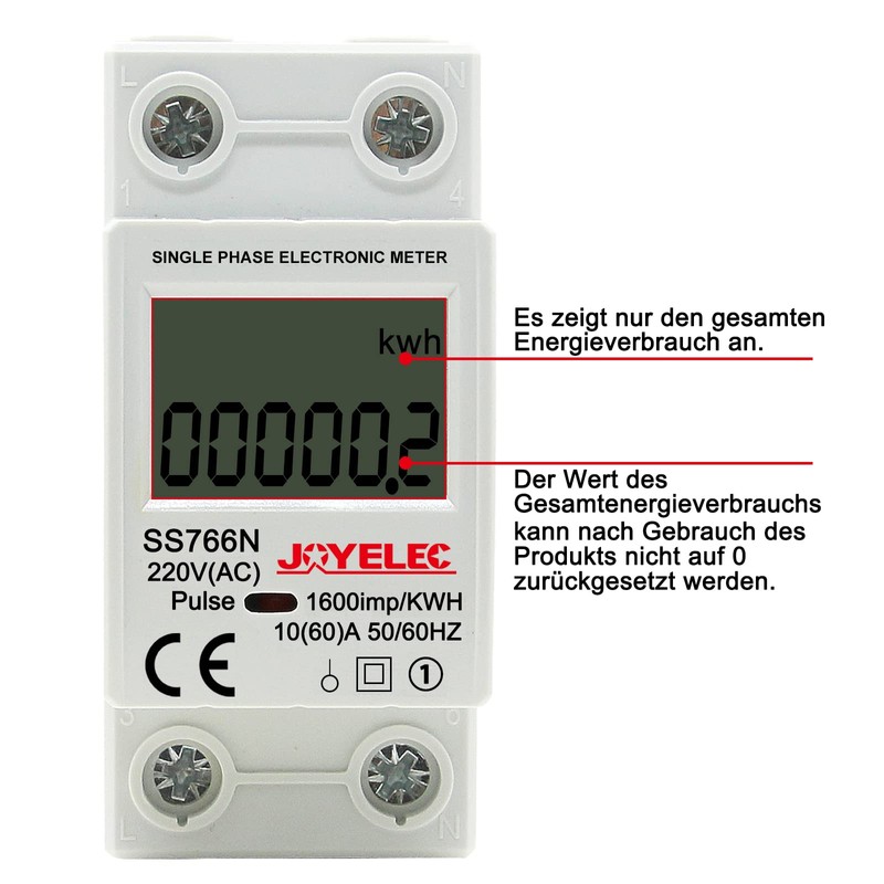 JOYELEC LCD Digital 220 V Electricity Meter, DIN Rail KWh