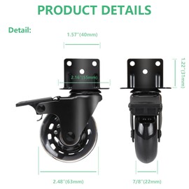 8T8 2.5" Side Mount Caster Wheels Heavy Duty Set of 4, L Shaped Plate Swivel Casters with Brakes, Silence Rubber Wheels for Furniture, Kitchen Cabinet, Baby Bed, Table, Loading Capacity 500 Lbs