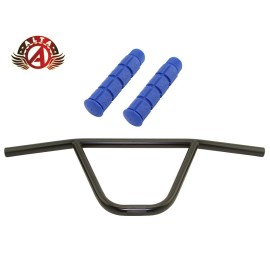 ALTA CW PRO Old School Classic Black Handlebar W/ BLOCK BMX Style GRIPS. - Handlebar W/Blue Grips