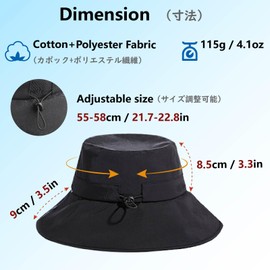 JEELAD Safari Hat, Wide Brim Hat, Fishing Hat, Lightweight, Fishing, Men's, UV Protection, Sun Protection, UPF 50+, Mountain Climbing, Outdoor Sports, Farm Work, M-Black