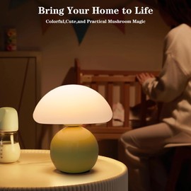 CEWROM Mushroom Bedside Lamp, Table Lamp, Mushroom Lamp with Cable, Vintage Mushroom Lamp, LED Dimmable Table Lamp, Decorative Living Room for Bedroom, Cute Bedside Lamp Side Lamp (Yellow)