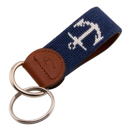 Huck Venture - Llavero de piel con costura a mano, Azul marino, Talla única