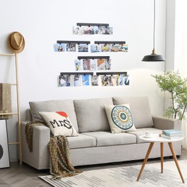 Aiyome 6 Picture Frames Collage Wall Decor With 30 Clips, Wood Photo Frame, No Drilling Required, Adhesive Stickers, Easy to Install, Black.